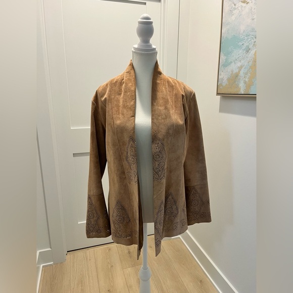 Vintage 100% suede jacket blazer with laser cut detail oversized relaxed fit 4 - Picture 3 of 13